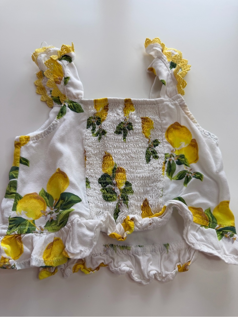 Rare Editions White Lemon Print Girls Two-Piece Set with Yellow Bow - Picture 5 of 9